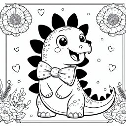 Aufgeregter Blütenrex – Tags: Stegosaurus, Dinosaurier, Ausmalbild, Urzeit, Dschungel