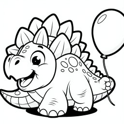 Ballonsaurier Freude – Tags: Stegosaurus, Luftballon, Urzeit, Dschungel, Ausmalbild
