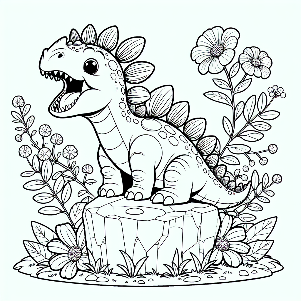 In einem dichten, grünen Dschungel der Urzeit lebte ein fröhlicher Dino namens Stegosaurus. Seine bunt schimmernden Rückenplatten blitzten in der Sonne, während er gemütlich auf einem großen Felsen saß, der von leuchtenden Blumen umgeben war. Stegosaurus liebte es, seine Tage damit zu verbringen, durch den Dschungel zu streifen und nach den saftigsten Blättern zu suchen, denn er war ein friedlicher Laubfresser.
An einem sonnigen Tag, als er gerade dabei war, ein besonders leckeres Blatt zu knabbern, bemerkte Stegosaurus etwas Merkwürdiges. Eine kleine, freche Eidechse hatte sich verlaufen und suchte ängstlich nach ihrem Zuhause. Mit seiner mächtigen Schwanzkeule schaffte Stegosaurus einen sicheren Weg durch das dichte Dickicht des Dschungels, um der Eidechse zu helfen. Gemeinsam erlebten sie ein spannendes Abenteuer, kletterten über umgestürzte Bäume und wateten durch plätschernde Bäche. Schließlich fand die kleine Eidechse den Weg zu ihrem Felsen zurück.
Von diesem Tag an waren Stegosaurus und die Eidechse unzertrennlich und erlebten viele weitere Abenteuer im Urwald. Ihre Freundschaft war geprägt von Mut, Vertrauen und der Freude am gemeinsamen Entdecken.