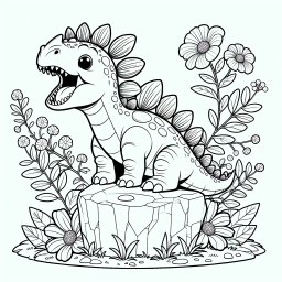 Fröhlicher Blütensaurier – #DinoAbenteuer #FreundeInDerUrzeit #MalenMitFreunden #StegosaurusGeschichte #BunteRückenplatten