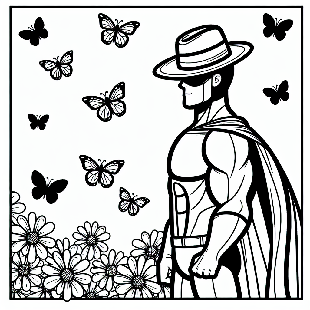 Ruhiger Schmetterlingsheld - Tags: #Superhelden #KreativitätFördern #Ausmalbild #Schmetterlinge #Fantasiereise