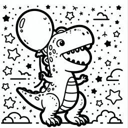 Fröhlicher Ballonrex – #Dinosaurier #TRex #Ausmalbild #Kreativität #Spaß