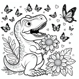 Lustiger Blütenrex – #Dinosaurier, #TRex, #Schmetterlinge, #Ausmalen, #Kreativität