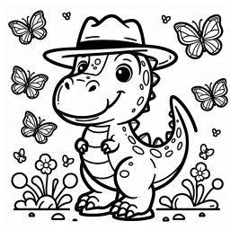 Hut-Rex-Freunde – Tags: T-Rex, Dinosaurier, Ausmalbild, Kreativ, Kinderfreundlich