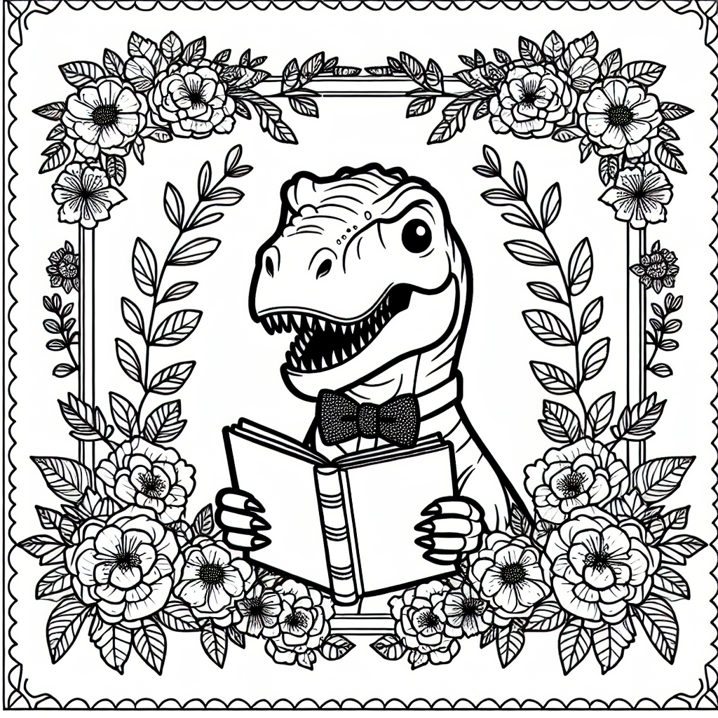 Fröhlicher Leserex - T-Rex, Ausmalbild, Dinosaurier, Spaß, Kreativität