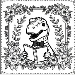Fröhlicher Leserex - T-Rex, Ausmalbild, Dinosaurier, Spaß, Kreativität