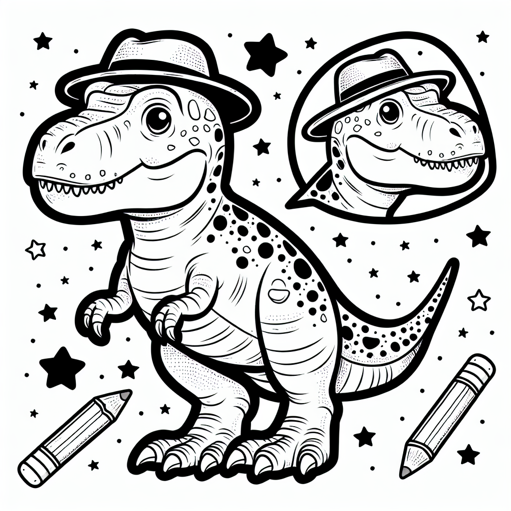 Neugieriger Sterntrex - Tags: Dinosaurier, Ausmalen, Kreativität, T-Rex, Cartoon-Stil