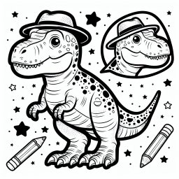 Neugieriger Sterntrex - Tags: Dinosaurier, Ausmalen, Kreativität, T-Rex, Cartoon-Stil