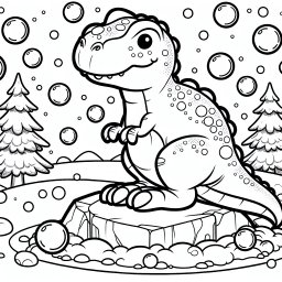 Freundlicher T-Rex auf Morgenreise - Dinosaurier-Ausmalbild, Wintermorgen-Szene, Freundlicher T-Rex, Balancierender Dino