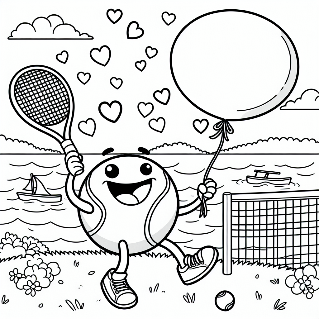 Tanzender Tennisball - Tennis, Malbuch, Kinder, Sommer, Seeufer