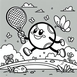 Laufender Tennisball - Kinderbuchillustration, Vektorkunst, Sommerwiese