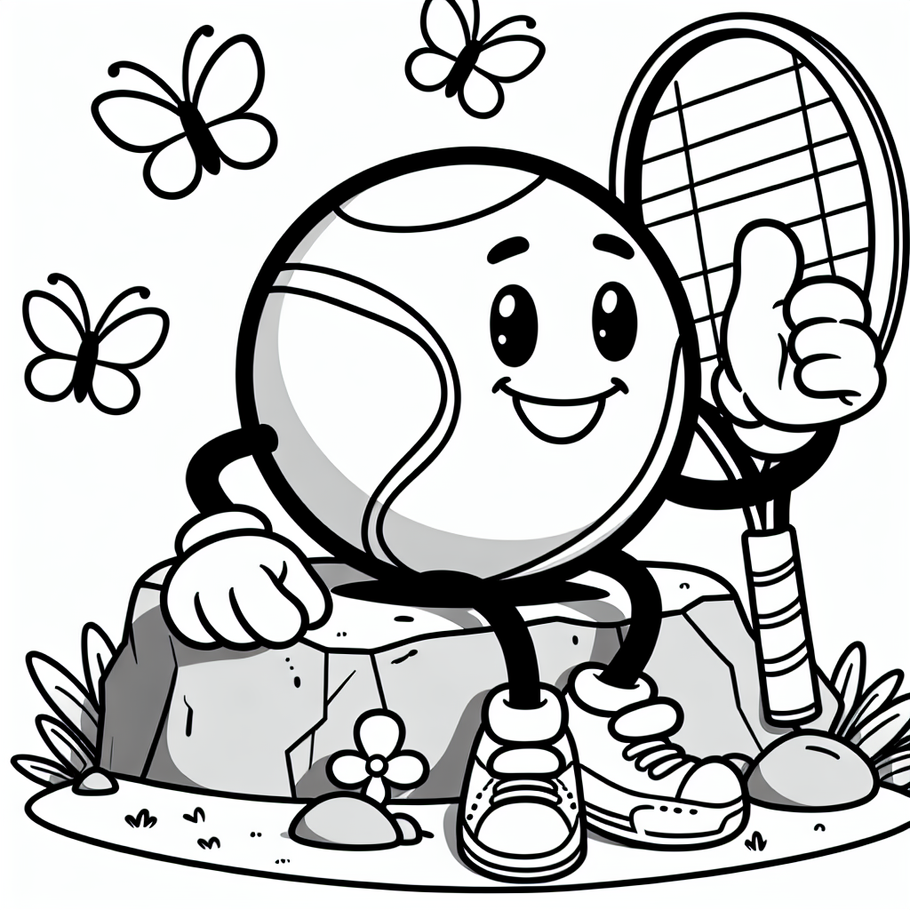 Fröhlicher Spielfreund - Tennis, Ausmalbild, Kreativität, Schmetterlinge, Farbenfroh