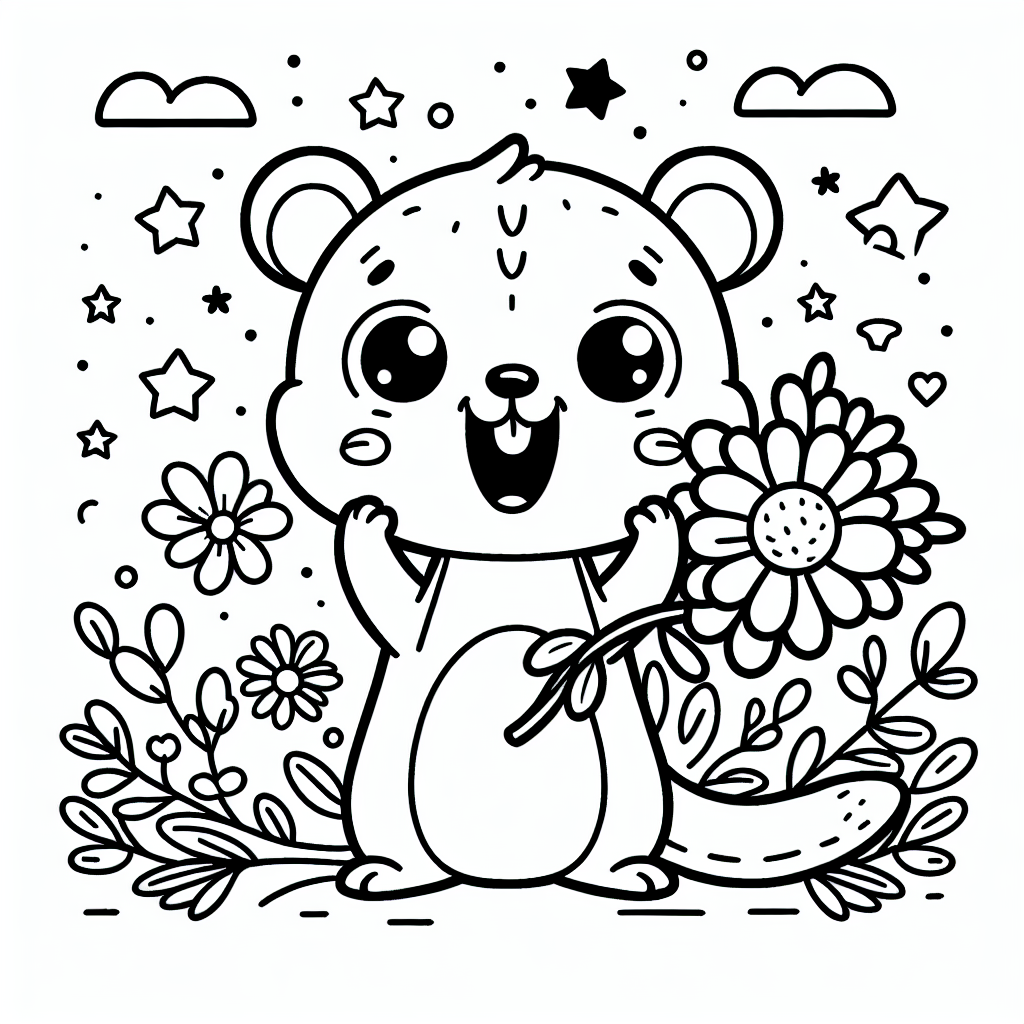 In der bunten Wildnis des Regenwaldes lebte ein kleines, fröhliches Erdmännchen namens Emil. Eines Tages entdeckte Emil eine wunderschöne Blume, die in allen Farben des Regenbogens leuchtete. Voller Aufregung schnappte er sich die Blume mit seinen kleinen Pfoten und hielt sie stolz hoch. Während Emil die Blume betrachtete, bemerkte er, dass um ihn herum kleine Sterne zu tanzen begannen - es war, als ob der Himmel selbst seine Freude teilen wollte!
Emils Fell strahlte im Licht der Sterne, und er kicherte, als ein Papagei über ihm einen fröhlichen Gruß krächzte. Wusstest du, dass Papageien ihre Stimmen erweitern können, um verschiedene Töne zu erzeugen? In Emils Lebensraum war immer etwas los, und die Tierstimmen schufen eine lebendige Sinfonie der Natur.
Beim Ausmalen dieses Bildes kannst du deiner Fantasie freien Lauf lassen: Vielleicht möchtest du Emils Fell in einem knalligen Orange malen oder die Sterne in funkelndem Silber. Lass die Blume in kräftigen Rot- und Blautönen erstrahlen und die kleinen Sterne daneben in strahlendem Gelb. Vergiss nicht, auch die Details im Hintergrund auszumalen, um die ganze Szene zum Leben zu erwecken!