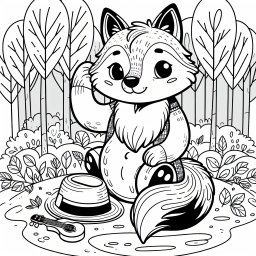 Tier im Morgenwald - Fuchs, Hut, Gitarre, Wald, Käfer, Baum