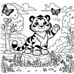 Tapferer Tiger im Sommerabend - Tiger, Ausmalbild, Kinderfreundlich, Malen lernen, Tiere entdecken