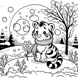 Tapsiger Tigertraum - Tiger, Winterzauber, Schneelandschaft, Ausmalspaß, Kinderfreundlich