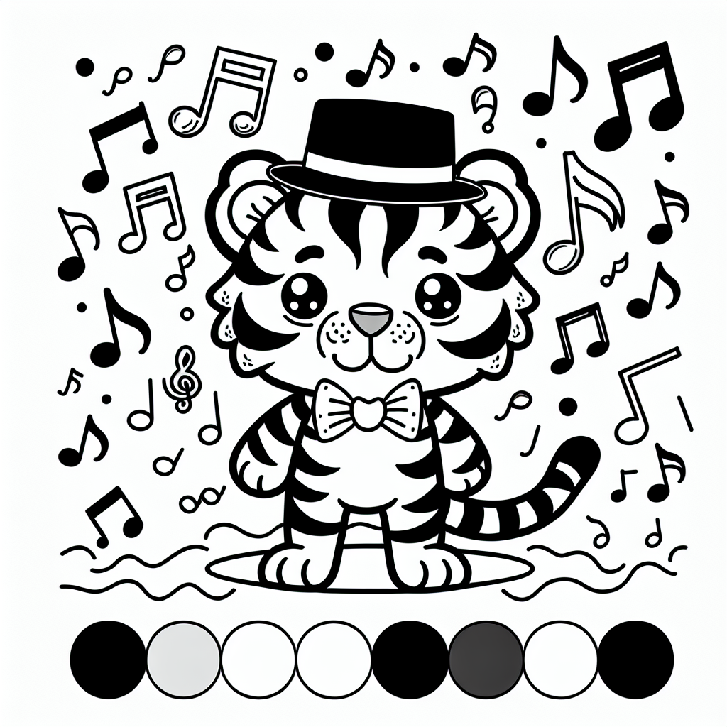 Neugieriger Tigerhut - Tags: Tiger, Ausmalen, Dschungel, Musik, Abenteuer.
