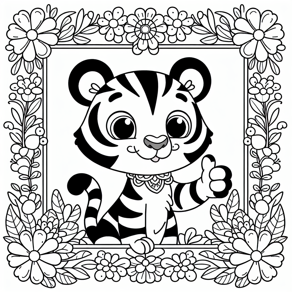 Frecher Blumetiger - Tags: #Tiger #Kreativität #Ausmalbild #Kinderkunst #Naturentdeckung