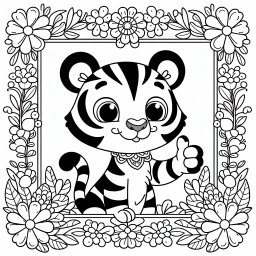 Frecher Blumetiger - Tags: #Tiger #Kreativität #Ausmalbild #Kinderkunst #Naturentdeckung