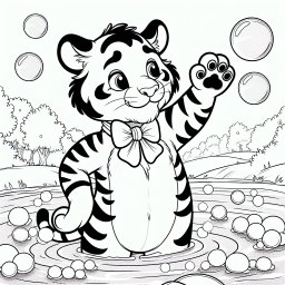 Tiger am glitzernden See - Tiger, Ausmalbild, Seifenblasen, Sommernachmittag, Spielender Tiger