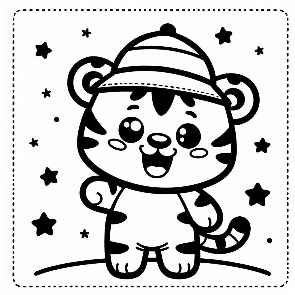 Lustiger Sternentiger - Tags: #KreativerTiger #MalenMitFantasie #TigerImHut #BunteStreifen #TierischKreativ