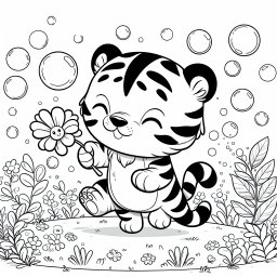 Tanzender Tiger im Frühling - Tiger, Frühlingstag, Tanzen, Blumenwiese, Seifenblasen