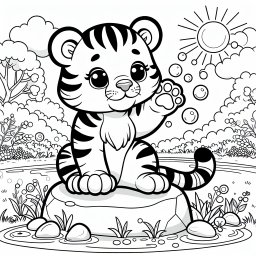 Fröhlicher Tigerfreund - Tigerbaby, Sommermorgen, fröhlicher Tiger, Malspaß-Tipps, Naturkulisse