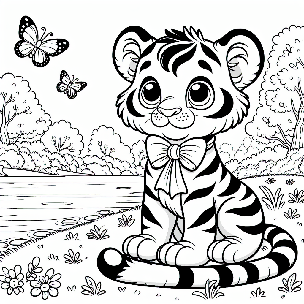 Tiger entdeckt die Morgenwelt - Tigerjunges, Herbstfarben, Ausmalspaß, Naturerlebnis, Schmetterlingsfreunde