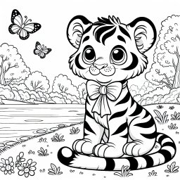 Tiger entdeckt die Morgenwelt - Tigerjunges, Herbstfarben, Ausmalspaß, Naturerlebnis, Schmetterlingsfreunde