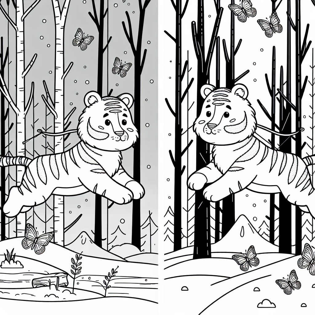 Tiger tapselt durch den Morgen - Tiger, Winterwald, Schmetterlinge, Abenteuer, Malspaß