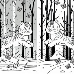 Tiger tapselt durch den Morgen - Tiger, Winterwald, Schmetterlinge, Abenteuer, Malspaß, Streifenmuster