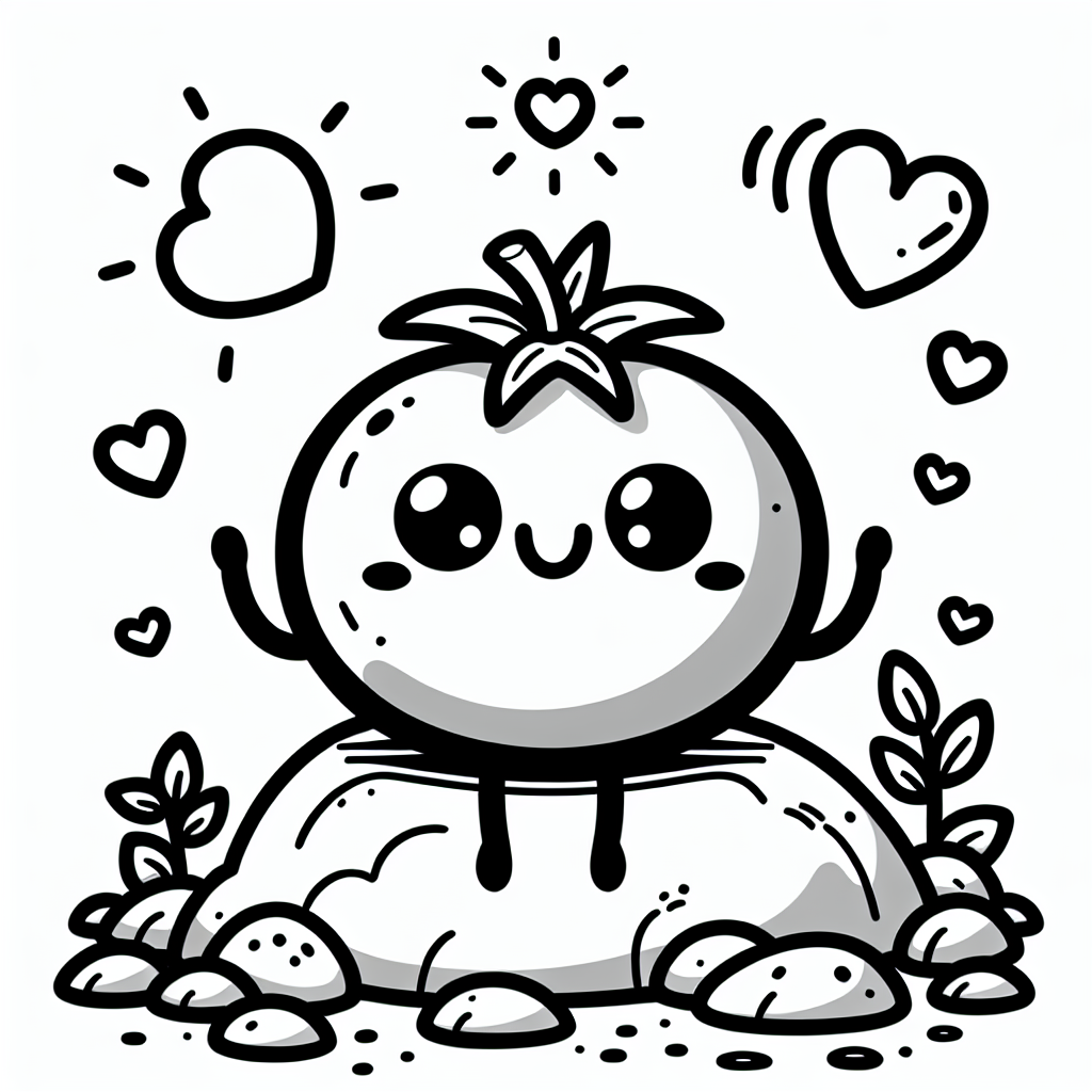 Es war einmal ein fröhliches Tomatenpaar namens Tim und Tina. Sie lebten auf einem Tomatenstrauch in einem kleinen Garten. Eines sonnigen Tages beschlossen sie, sich auf einem warmen Stein niederzulassen, um die Aussicht zu genießen. Sie waren umgeben von ihrem Lieblingssalat und dicken Herzen, die in der Luft schwebten.
Tim, der etwas albern war, sagte zu Tina: „Weißt du, was das Beste daran ist, eine Tomate zu sein?“ Tina grinste und antwortete: „Na, dass wir schon von Natur aus so wunderschön Rot sind, natürlich!“ Beide lachten und stellten sich vor, wie sie von einem kleinen Künstler mit leuchtenden Farben ausgemalt werden.
„Wenn ich mal groß bin, möchte ich Ketchup werden und auf Pommes tanzen!“ sagte Tim energisch. Tina kicherte: „Ich wäre gern in einem Salat, zusammen mit dem knackigen Grün und den köstlichen Kernen anderer Früchte!“ Sie träumten weiter von all den bunten Abenteuern, die ihnen bevorstanden.
Nun liegt es an dir, lieber Künstler, das fröhliche Tomatenpaar Tim und Tina mit deinen Farbstiften zum Leben zu erwecken. Male ihre dicken Umrisse bunt aus und lass ihre Träume wahr werden!