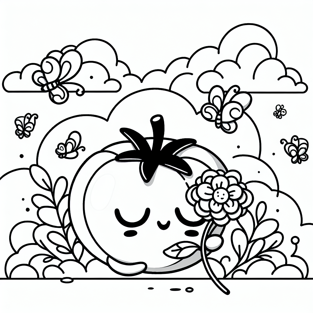 Stell dir vor, du entdeckst ein wundervolles Bild von einem einzigartigen Tomatenfreund! Dieser ruhige Tomatenfreund hat ein breites Lächeln im Gesicht und hält zärtlich eine hübsche Blume in der Hand. Um ihn herum flattern fröhliche Schmetterlinge, die in der Luft tanzen. Die klaren schwarzen Linien des Bildes lassen dir viel Platz, um deiner Kreativität freien Lauf zu lassen und alles in deinen Lieblingsfarben auszumalen. Vielleicht möchtest du den Tomaten in einem kräftigen Rot erstrahlen lassen?
Wusstest du, dass Tomaten nicht nur auf deinem Salat köstlich schmecken, sondern auch als Ketchup auf deinen Pommes frites richtig gut passen? Tomaten wachsen an Sträuchern und haben im Inneren viele kleine, saftige Kerne. Diese Kerne sind der Anfang für neue Tomatenpflanzen, die irgendwann ihren eigenen Platz im Garten finden können.
Ein kleines Geheimnis über unser Bild: Wenn du genau hinsiehst, siehst du, dass der Tomatenfreund nicht irgendeine Blume hält. Es ist eine ganz besondere Blume, die das Herz aller Schmetterlinge höherschlagen lässt. Vielleicht war das der Grund, warum sich so viele von ihnen um unseren freundlichen Tomaten versammelt haben!