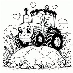 Neugieriger Herzklipp – Tags: Traktor, Bauernhof, Ausmalen, Kinder, Abenteuer.