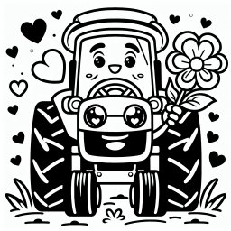 Aufgeregter Blumentrekker – Tags: Traktor, Bauernhof, Ausmalen, Blumen, Cartoon.