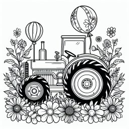 Ruhiger Ballontraktor – Tags: Traktor, Bauernhof, Ausmalen, Kinder, Kreativität
