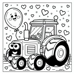 Freundlicher Herztraktor – Tags: Traktor, Bauernhof, Ausmalbild, Kinder, Malspaß