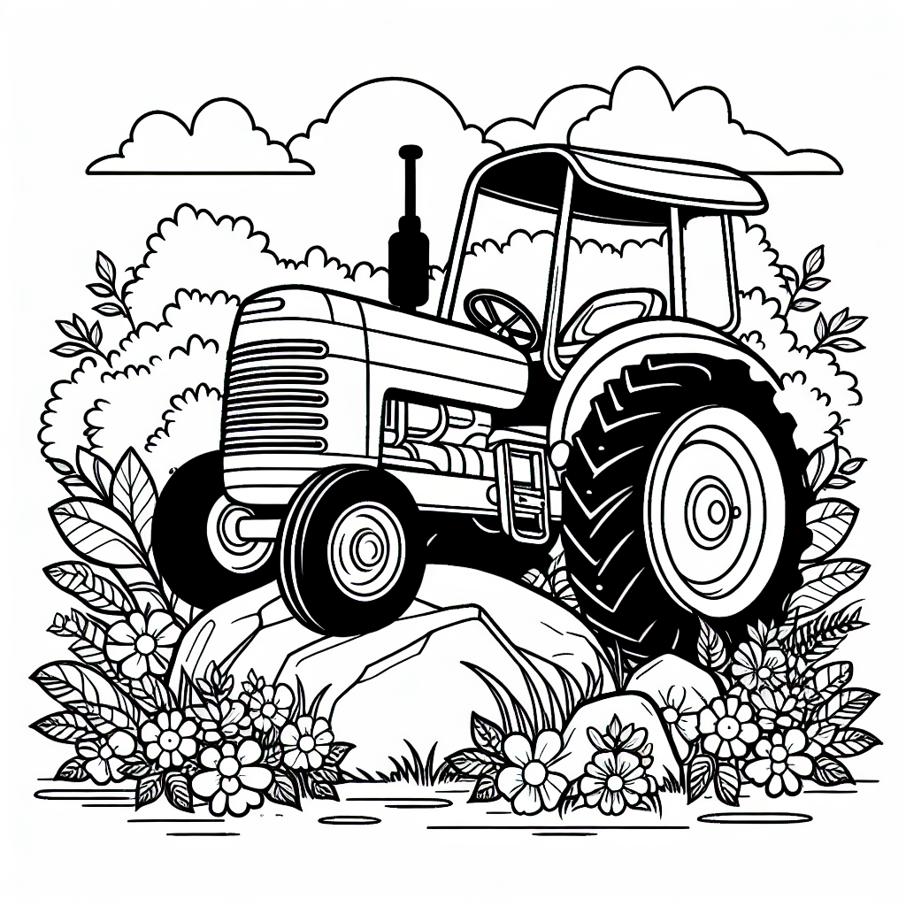 Tauche ein in die bunte Welt des Bauernhofs! Heute haben wir einen ganz besonderen Traktor für dich. Dieser ruhige Traktor steht auf einem großen Felsen und ist von bunten Blumen umgeben. Er hat riesige Reifen, die perfekt sind, um über jedes Feld zu fahren. Stell dir vor, wie er mit einem großen Anhänger hinten dran über den Bauernhof tuckert und fröhlich all die Ernteprodukte transportiert.
Male die Zeichnung selbst aus und lass deiner Fantasie freien Lauf! Welche Farbe hat der Traktor? Vielleicht ein leuchtendes Rot oder ein fröhliches Blau? Und wie sehen die Blumen aus, die ihn umgeben? Vielleicht gibt es da Gänseblümchen, Löwenzahn und Mohnblumen in allen erdenklichen Farben. Vergiss nicht das Lenkrad im Inneren des Traktors, das darauf wartet, gelenkt zu werden!
Mini-Quiz:
1. Wo steht der Traktor?
a) Auf einem Feld
b) Auf einem Felsen
c) Im Wasser
2. Was könnte der Traktor mit seinem Anhänger transportieren?
a) Sterne
b) Ernteprodukte
c) Spielzeug
3. Welche Einrichtung auf einem Bauernhof zieht der Traktor oft hinter sich her?
a) Eine Garage
b) Einen Anhänger
c) Ein Zelt