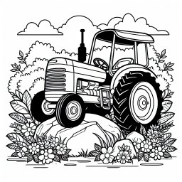 friedlicher Ankertraktor – Tags: Traktor, Bauernhof, Ausmalbild, Anhänger, Blumen