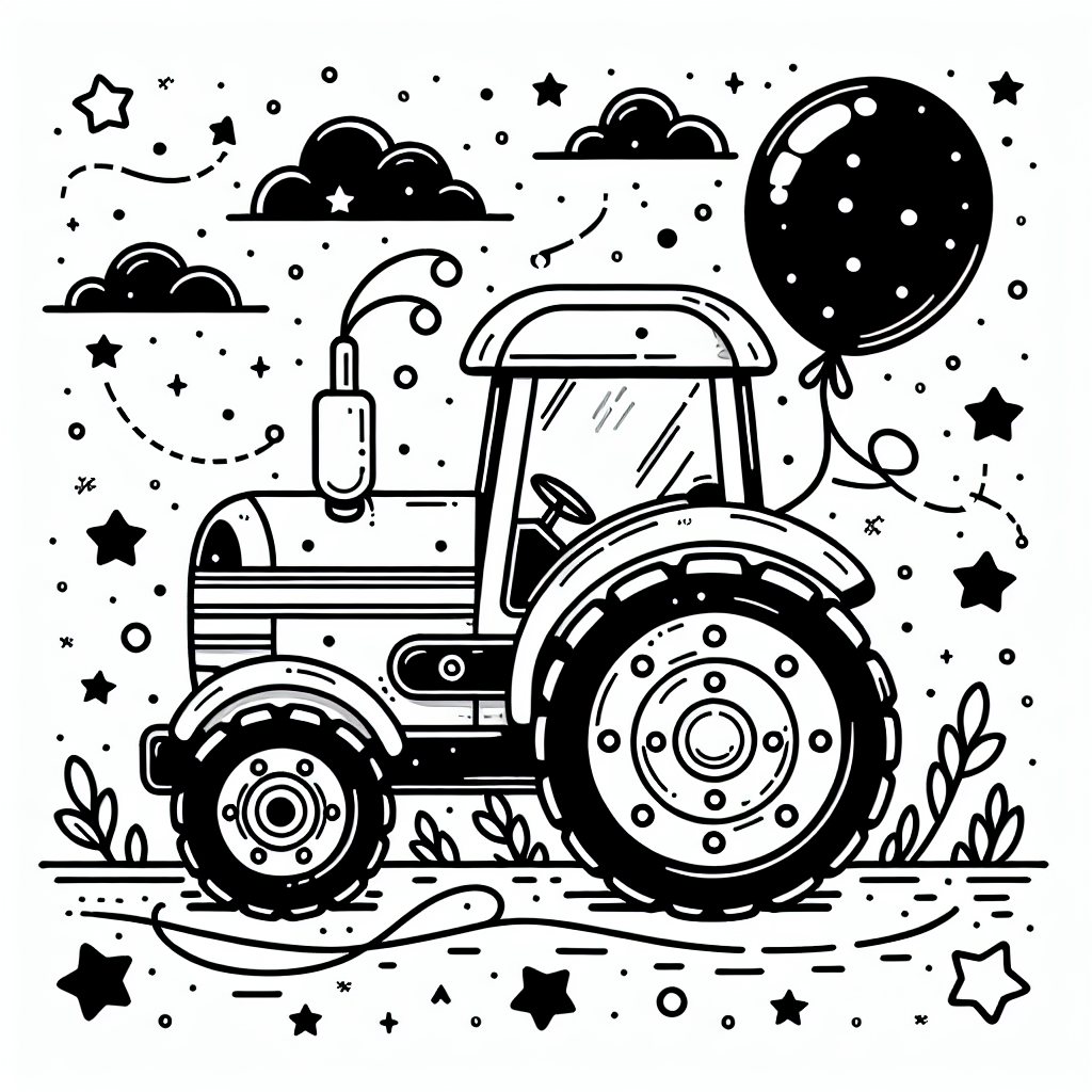 Hey Kinder! Heute haben wir ein echt tolles Ausmalbild für euch! Es zeigt einen fröhlichen Traktor, der uns von vorne anlächelt. Dieser Traktor ist etwas ganz Besonderes, denn er hat einen bunten Luftballon, der an seinen Spiegeln befestigt ist, und um ihn herum funkeln kleine Sterne. Wenn ihr euch das Bild anschaut, seht ihr, wie die klaren, schwarzen Linien die großen Formen des Traktors definieren. Das Ausmalen wird so ein riesiger Spaß!
Stellt euch vor, dieser Traktor steht vielleicht gerade auf einem großen Bauernhof und ist bereit, das Feld zu bearbeiten. Mit seinem stabilen Lenkrad kann der Bauer ihn ganz leicht über den Acker steuern. Vielleicht hat der Traktor sogar einen Anhänger dabei, um die Ernte einzusammeln. Schaut euch mal die Reifen an - sie sind stark und bereit für jedes Abenteuer auf dem Hof!
Jetzt seid ihr dran! Greift zu euren Buntstiften und lasst den Traktor in leuchtenden Farben erstrahlen. Den Hintergrund lassen wir weiß, damit die Farben noch besser zur Geltung kommen!
**Mini-Quiz:**
1. Was hat der Traktor an seinen Spiegeln befestigt?
2. Wo könnte der Traktor gerade stehen?
3. Wofür könnte man den Anhänger benutzen?
Viel Spaß beim Ausmalen!