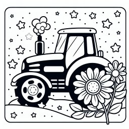Sternenblüten-Trekker – Tags: Traktor, Bauernhof, Ausmalen, Kreativität, Farbenfreude