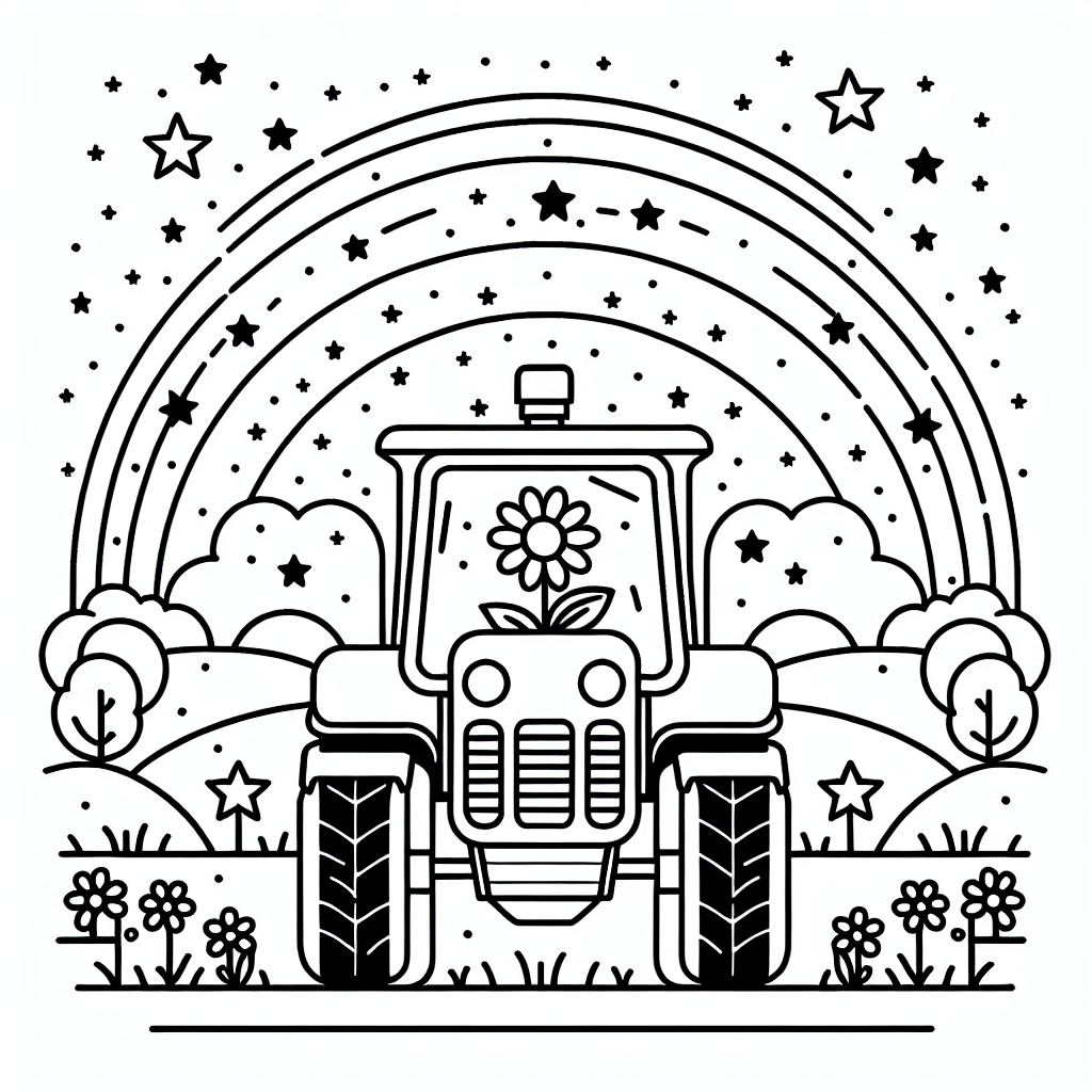 Willkommen auf dem fröhlichsten Bauernhof der Welt, wo ein ganz besonderer Traktor auf dich wartet! Unser freundlicher Traktor strahlt über das ganze Feld, denn er hält eine hübsche Blume, während funkelnde Sterne ihn umgeben. Schnapp dir deine buntesten Stifte und lass deiner Kreativität freien Lauf, um dieses Bild zum Leben zu erwecken!
Beginne mit dem Traktor selbst - seine großen Reifen möchten in einem kräftigen Schwarz rollen, aber wie wäre es mit einem blauen oder grünen Lenkrad? Du kannst den Anhänger hinter dem Traktor in allen erdenklichen Farben strahlen lassen. Vergiss nicht, der lächelnden Blume ein fröhliches Gesicht zu geben und die Sterne zum Funkeln zu bringen!
Dieses Ausmalbild hat viele klare, schwarze Linien, die dir helfen, im Rahmen zu bleiben. Die einfachen Formen bieten dir genug Platz, um deine besten Maltricks anzuwenden. Und während du ausmalst, kannst du dir vorstellen, wie der Traktor über den Bauernhof tuckert, das Feld pflügt und vielleicht sogar ein paar tierische Freunde trifft.
Also los, kleine Künstler, lasst die Felder und Sterne erstrahlen!