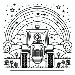 Freundlicher Sterntraktor – Tags: Traktor, Bauernhof, Ausmalbild, Kreativität, Kinderkunst