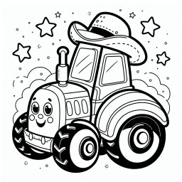 frecher Sternentractor – Tags: Traktor, Bauernhof, Ausmalbild, Kreativität, Kinder.