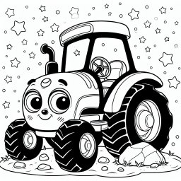 neugieriger sternenkumpel – Tags: Traktor, Bauernhof, Ausmalbild, Kreativität, Cartoon-Stil.