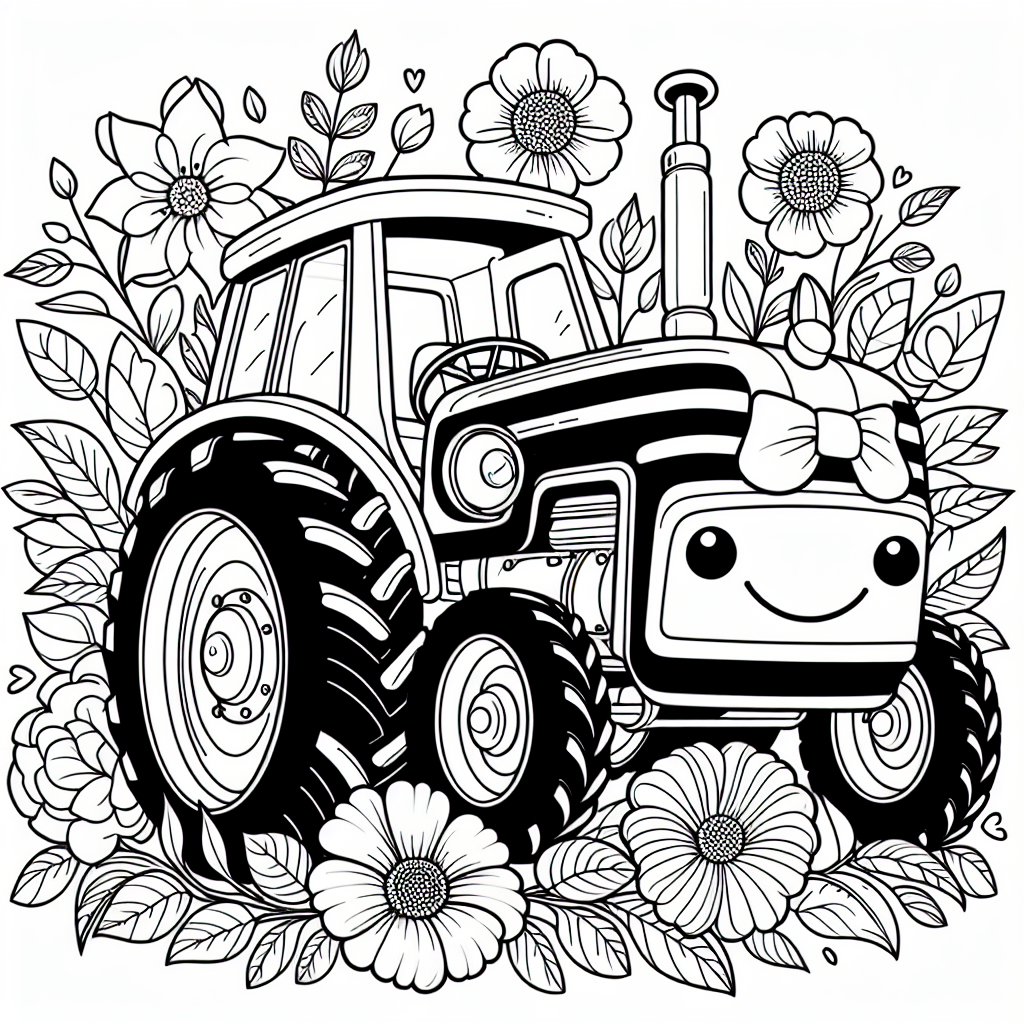 Um das Bild des glücklichen Traktors in eine wahrhaft fröhliche Szene zu verwandeln, beginne mit der Auswahl kräftiger und lebendiger Farben. Male den Traktor in einem leuchtenden Grün oder Blau, um ihm eine frische und fröhliche Ausstrahlung zu verleihen. Für die Blumen rundherum wähle eine Palette aus warmen Farben wie Gelb, Rot und Orange, um einen schönen Kontrast zu schaffen.
Gestalte die Reifen in einem satten Schwarz und füge graue Schattierungen hinzu, um ihnen Tiefe zu verleihen. Beim Lenkrad kannst du mit einem klassischen Schwarz bleiben oder es in einem peppigen Rot ausmalen, um dem Traktor einen Hauch von Individualität zu geben.
Vergiss nicht, den Anhänger zu verschönern! Male ihn in einer Farbe, die zu deinem Traktor passt, oder in einem erdigen Braun, um einen Hauch von Bauernhof-Realität einzufügen. Im Hintergrund kannst du ein Feld andeuten, indem du sanfte Grüntöne verwendest und vielleicht ein paar kleine Tiere kritzelst, um die Szene lebendiger zu gestalten.
Werde kreativ beim Himmel: Ein strahlendes Blau mit flauschigen weißen Wolken macht den Anblick perfekt. Vielleicht versteckt sich sogar ein kleiner Sonnenstrahl hinter einer Blume!