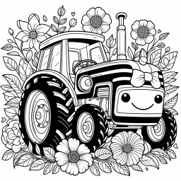 Blumenhüpfer-Traktor – Tags: Traktor, Bauernhof, Ausmalbild, Kinder, Kreativität