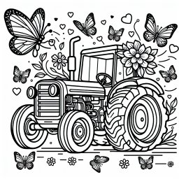 Fröhlicher Blumenflitzer – #Traktor, #Bauernhof, #Ausmalbild, #Schmetterlinge, #Blumen