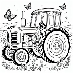 Verschmitzter Landriese – **Tags:** #Traktor #Bauernhof #Feld #Ausmalen #Schmetterlinge