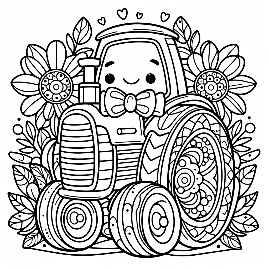 Um das Bild des fröhlichen Traktors mit Fliege und Blumen zum Leben zu erwecken, lass deiner Kreativität freien Lauf! Beginne mit dem Traktor: Verwende ein leuchtendes Rot oder ein sattes Grün für die Karosserie, um ihm ein fröhliches Aussehen zu verleihen. Die Reifen können in einem klassischen Schwarz gehalten werden, aber du könntest auch dunkelblau oder grau verwenden, um dem Bild eine besondere Note zu verleihen. Für das Lenkrad sind Brauntöne ideal, um den Eindruck von Holz zu vermitteln.
Die Fliege des Traktors bietet eine tolle Möglichkeit für bunte Muster: Vielleicht ein schickes Karomuster in Blau und Weiß oder ein freches Streifenmuster in Regenbogenfarben. Die Blumen rund um den Traktor können in allen erdenklichen Farben leuchten - versuche, jede Blume einzigartig zu machen.
Neben dem Traktor könntest du den Hintergrund mit Feldern in verschiedenen Grüntönen gestalten, die an einen lebendigen Bauernhof erinnern. Eine Sonne am Himmel und ein paar Wolken vervollständigen die Szene. Stelle dir auch einen kleinen Anhänger vor, der am Traktor hängt - bemale ihn in einer passenden Farbe.
Durch das Ausmalen dieser einfachen Formen entstehen viele Möglichkeiten für kleine Künstler, kreativ zu werden und Farben zu erkunden.